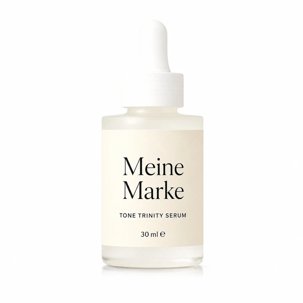 Tone Trinity Serum als fotografiertes Produkt mit eigener Marke